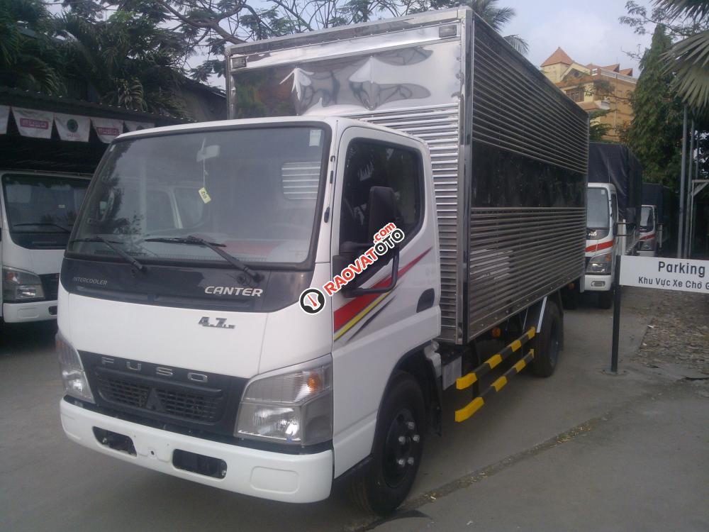 Fuso Canter 4.7, thùng kín inox, thùng mui bạc, đóng sẵn giao ngay-0