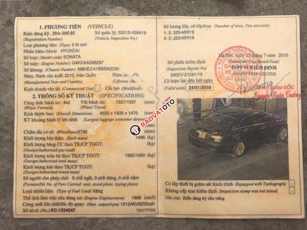 Bán Hyundai Sonata 2.0 AT đời 2010, màu đen, nhập khẩu chính chủ-0