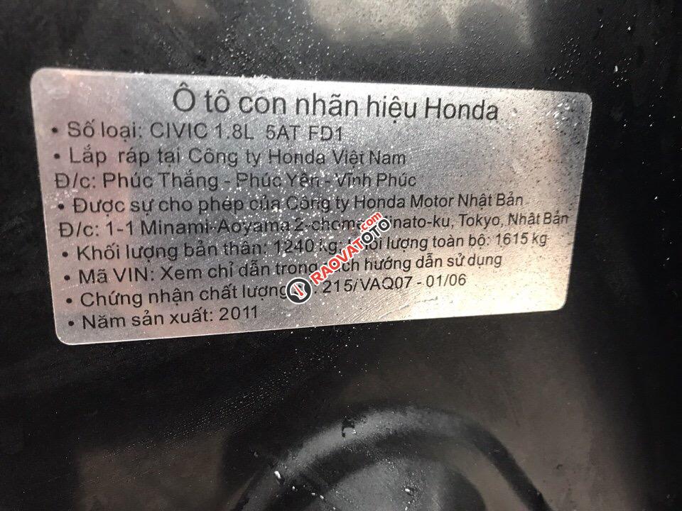 Bán xe Honda Civic 1.8L AT đời 2011, màu đen, giá 525tr-4