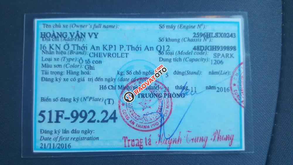 Cần bán Chevrolet Spark 1.2 LT đời 2016, màu xám (ghi) ,ODO 40000 , 300tr-2