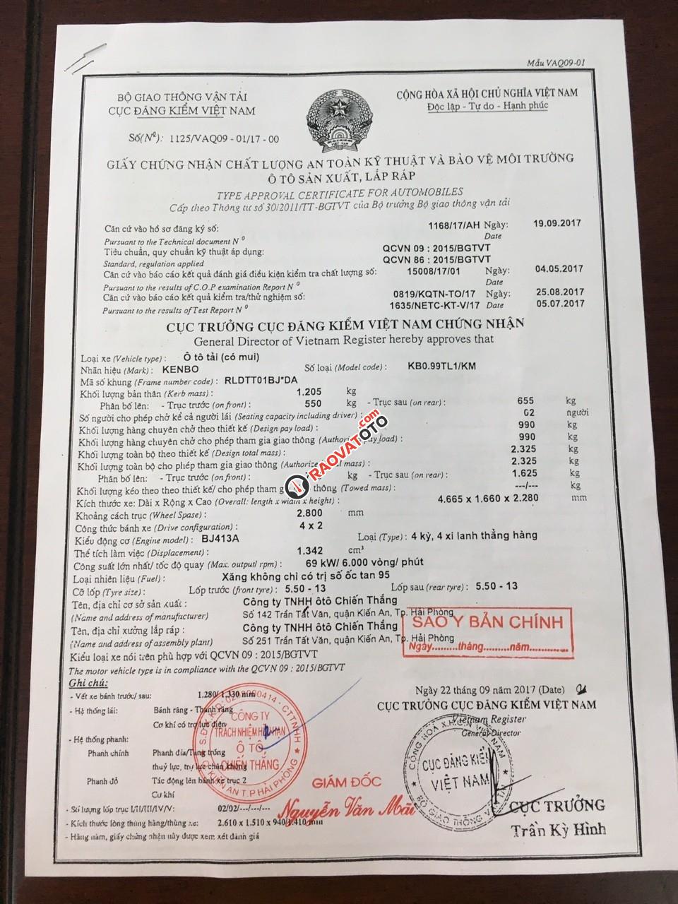 Bán xe tải 990kg khung mui, tay lái trợ lực điện tại Hưng Yên, giá 170 triệu-3