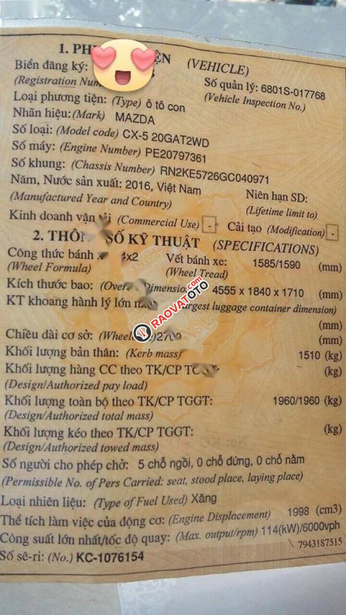 Cần bán lại xe Mazda CX 5 2.0 AT đời 2016, màu trắng như mới-1