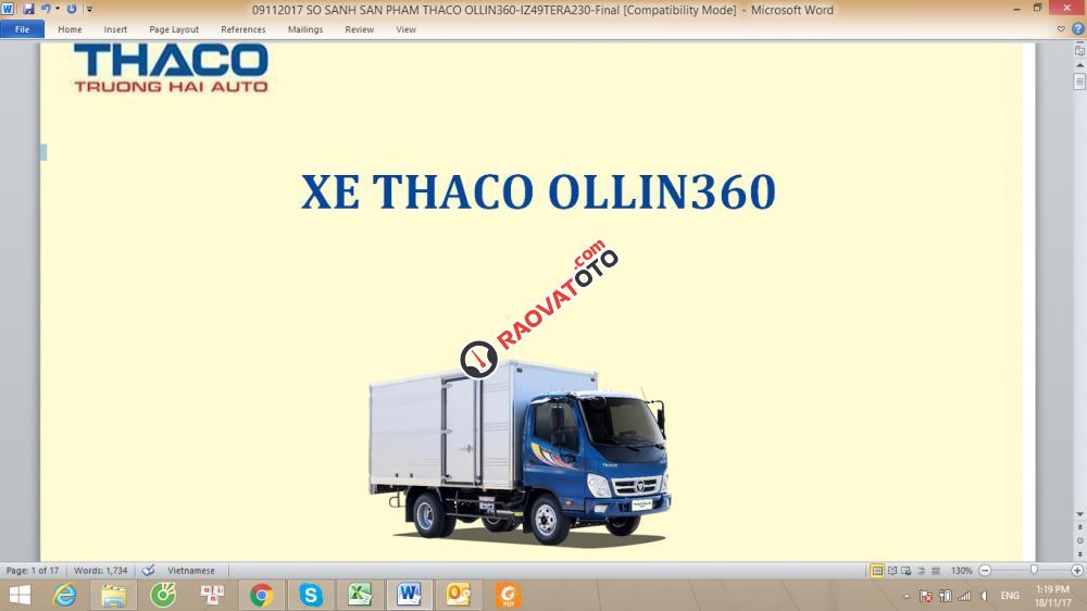 Chuyên bán xe tải Thaco Ollin 360, tải 2,4 tấn, thùng dài 4,25m, đầy đủ các loại thùng, liên hệ 0984694366-1