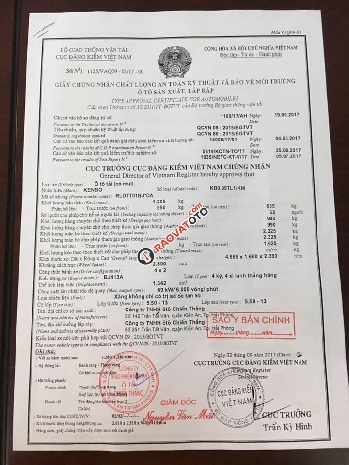 Đại lý cấp 1 xe tải nhỏ 990kg Kenbo tại Hải Dương, chuyên phân phố dòng xe tải nhỏ, gặp Mr. Huân - 0984 983 915-4