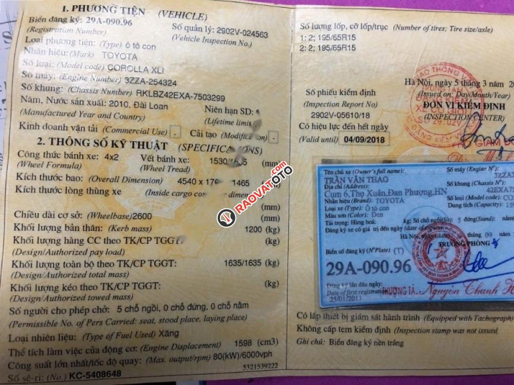 Bán Toyota Corolla XL đời 2010, màu đen, nhập khẩu, giá 485tr-8