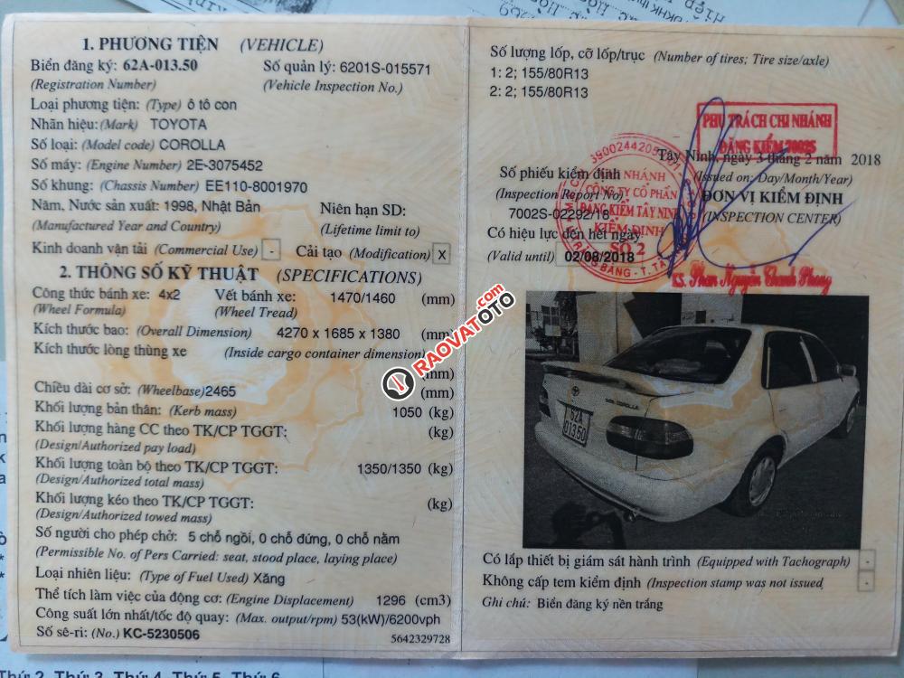 Cần bán lại xe Toyota Corolla XL 1998, màu trắng, xe nhập chính chủ-4