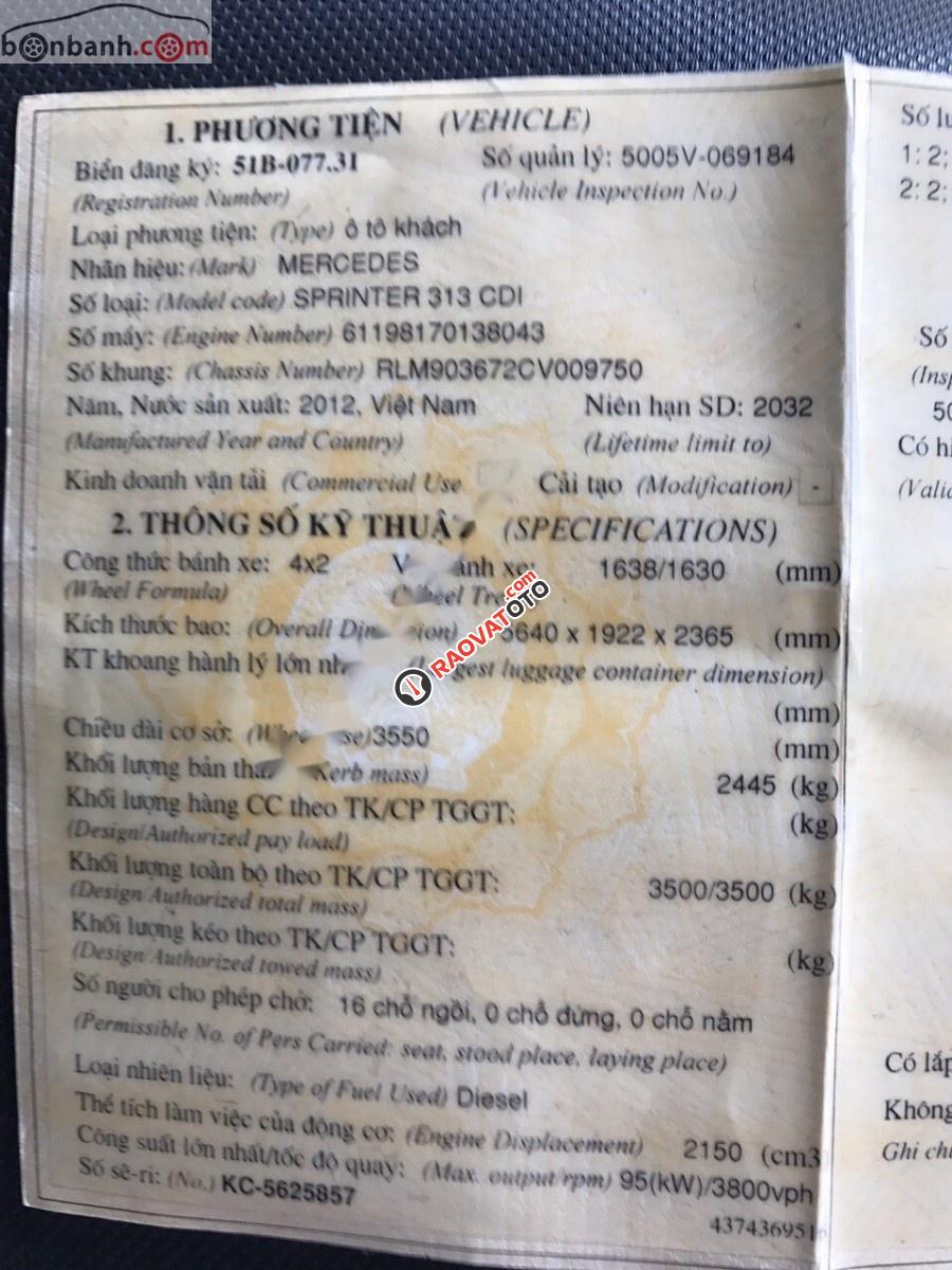 Cần bán Mercedes Sprinter 313 đời 2012, màu bạc-8