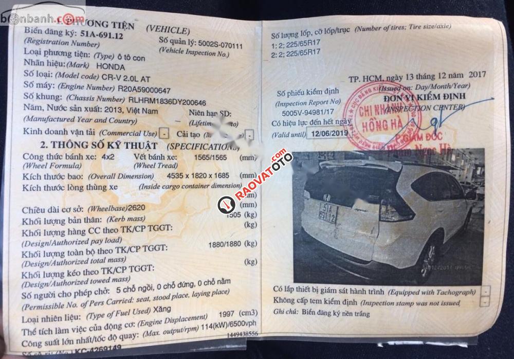 Bán ô tô cũ Honda CR V 2.0 đời 2014, màu trắng, xe nhập-0