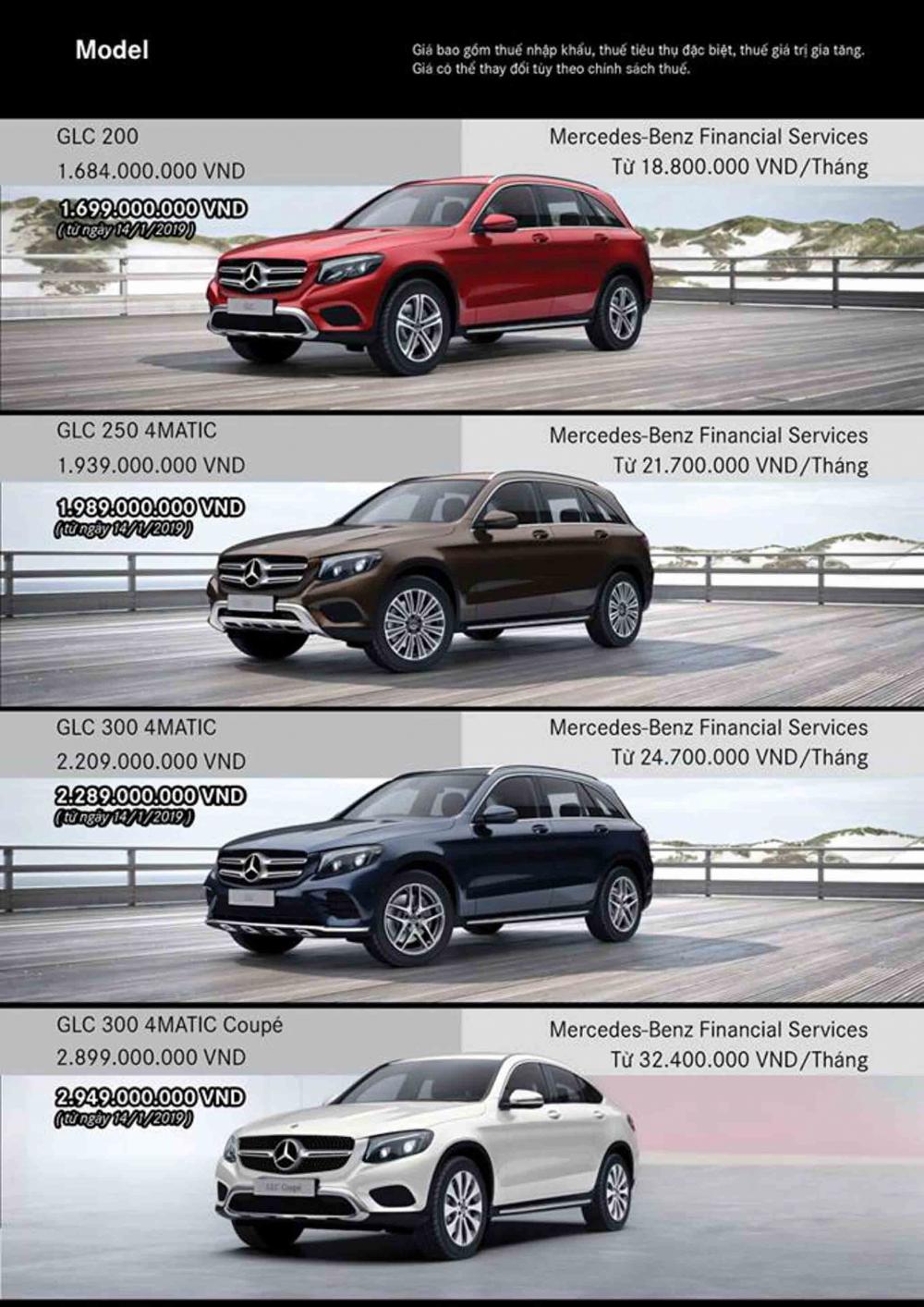 Giá xe Mercedes-Benz GLC điều chỉnh từ ngày 14/1/2019: Tăng đến 80 triệu đồng