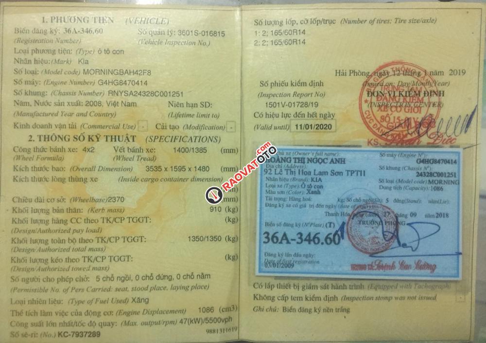 Cần bán xe Kia Morning EX năm 2008 màu xanh lam, giá 128 triệu-0