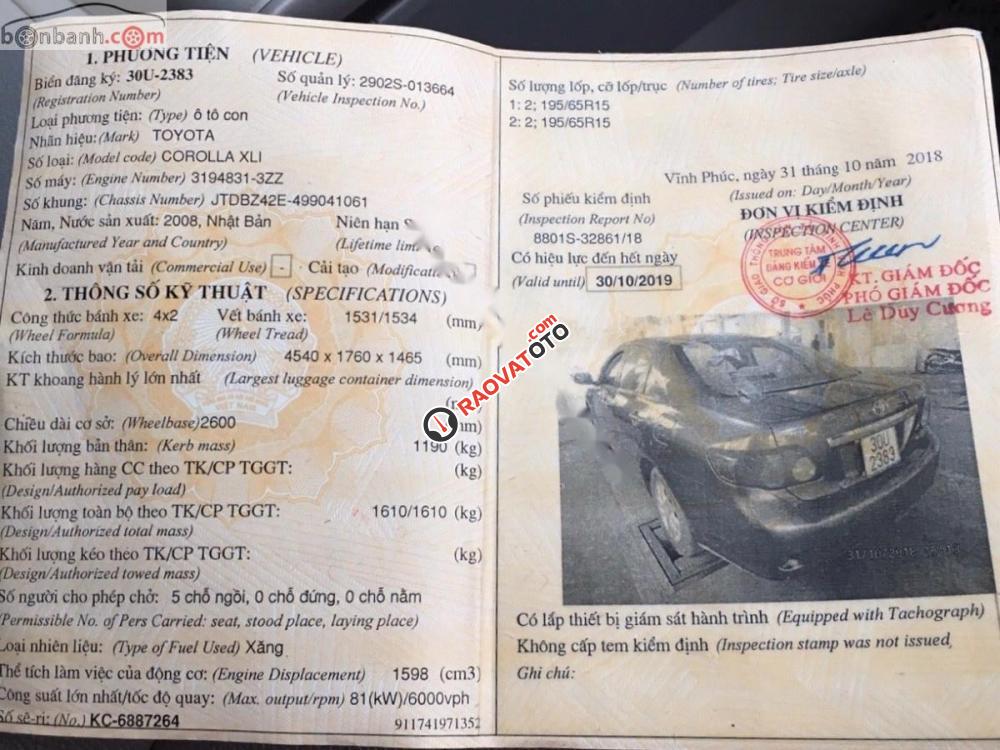 Cần bán Toyota Corolla XLi sản xuất năm 2008, màu xám, nhập khẩu nguyên chiếc, giá tốt-0