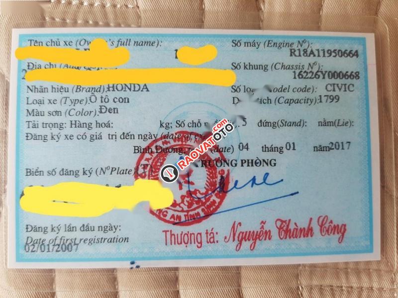 Cần bán xe Honda Civic, sx 2006 đăng ký 2007, gia đình sử dụng, toàn trùm mền, còn mới, nguyên bản-3