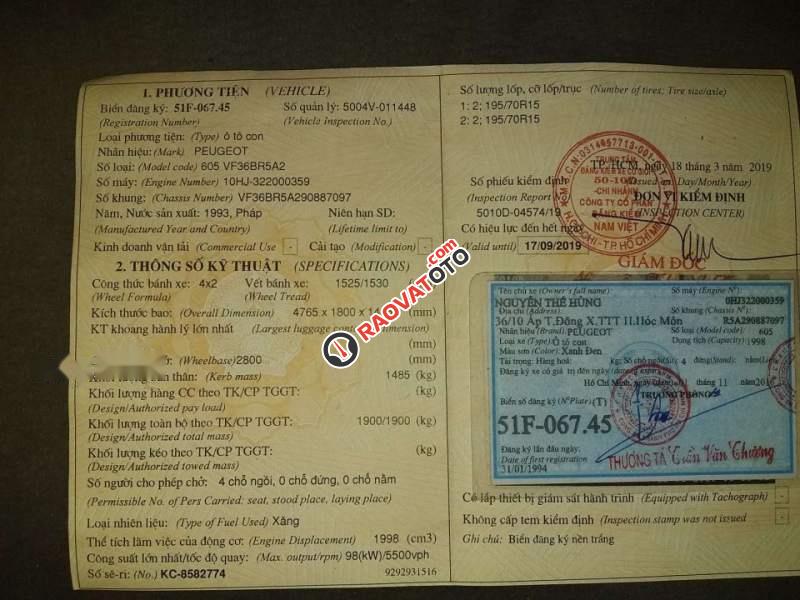 Cần bán xe Peugeot 605 đời 1993, màu xanh lam, nhập khẩu nguyên chiếc-1