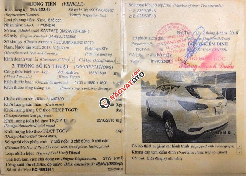 Cần bán xe Hyundai Santa Fe 2.2 CRDI đời 2018, màu trắng-5