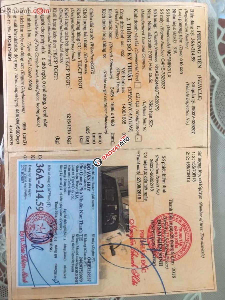 Xe Kia Morning LX năm sản xuất 2007, màu bạc, nhập khẩu  -0