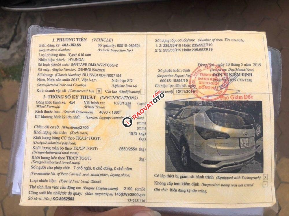 Cần bán lại xe Hyundai Santa Fe 2.2L 4WD năm sản xuất 2017, màu bạc chính chủ, giá chỉ 990 triệu-1