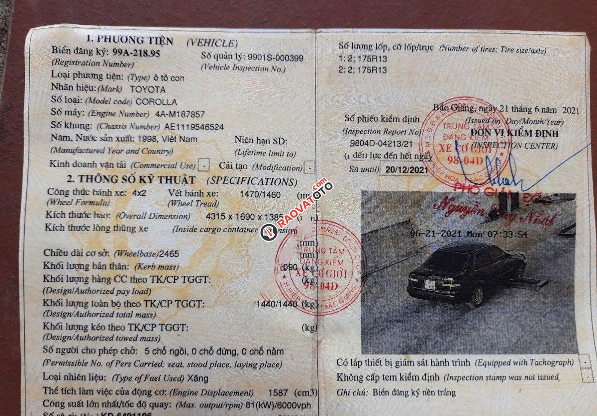 Cần bán lại xe Toyota Corolla 1.6 GLI năm sản xuất 1998, giá chỉ 115 triệu-7