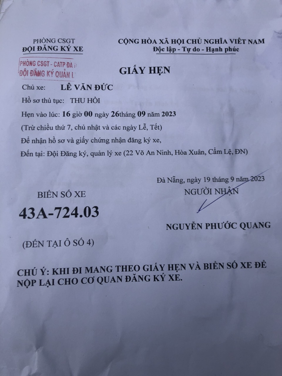 Dịch vụ hồ sơ xe ô tô Đà Nẵng -1