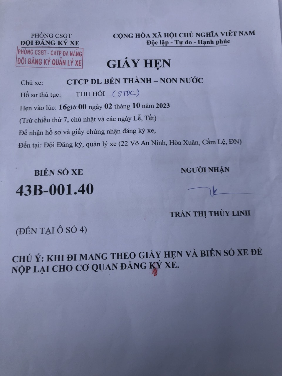 Dịch vụ hồ sơ xe ô tô Đà Nẵng -4